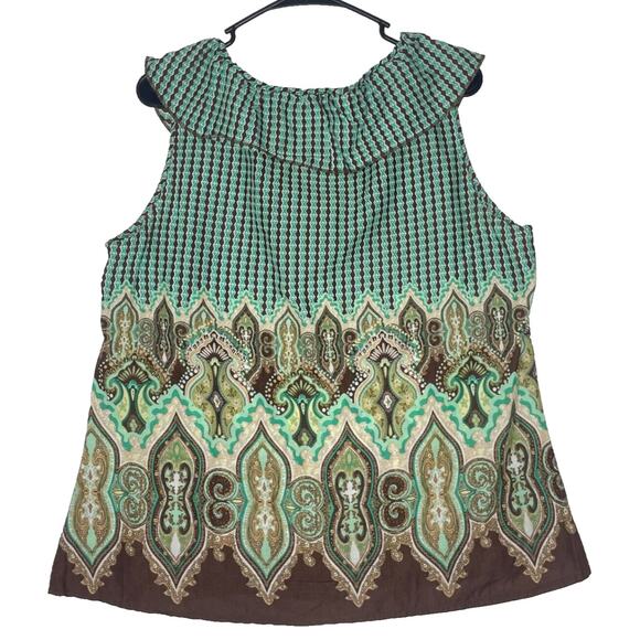 Boho Sleeveless Tank Top XL Cotton Paisley Geometric Print Festival Cottagecore - Picture 2 of 6